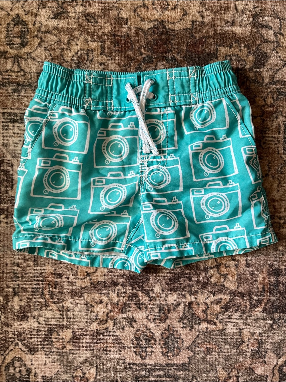 GAP Teal Swim Trunks with White Camera Print